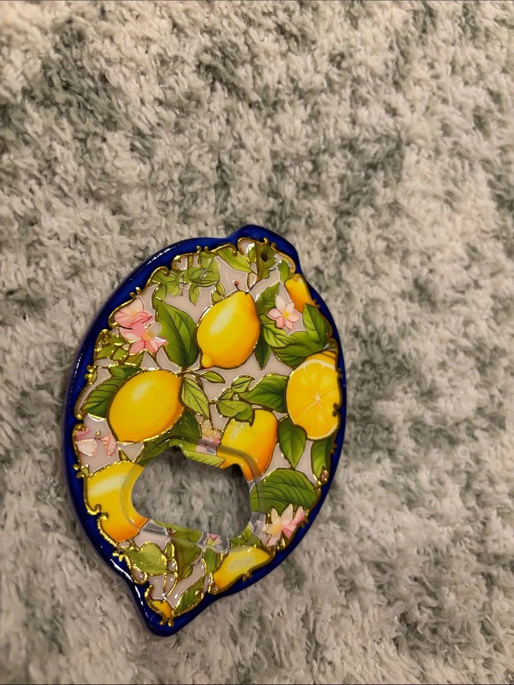 Lemon-Shaped Bottle Opener Pink Lemon Floral NWT 3.50”x2.50”